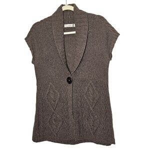 Fisherman Out Of Ireland Wool Cashmere Single Button Brown Cable Knit Sweater‎ S